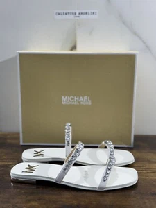Michael Kors Jessa Flat Sandal De Cuero Blanco Sandalia Casual 38.5 - Imagen 1 de 6