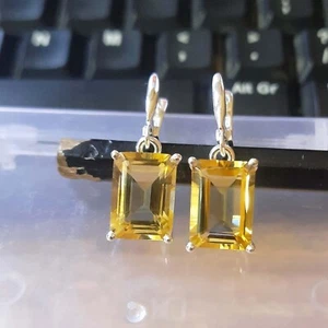 Natural Citrine Gemstone 925 Sterling Silver Dangle Earrings Jewelry 1 1/4" - Picture 1 of 10