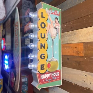 Cocktail Lounge Pin-Up LED Sign 24" Double Sided Vintage Retro Off The Wall - Picture 1 of 7