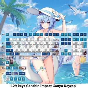129Pcs Genshin Impact Ganyu Keycaps For 61/87/96/980/104/108 Mechanical Keyboard - Picture 1 of 11