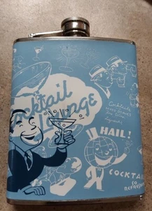Stainless Steel 8 Oz Flask Vintage Retro Poster Ad Cocktail Lounge Blue Beverage - Picture 1 of 4