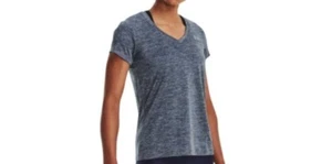 Under Armour Tech Twist Kurzarm T-Shirt V-Ausschnitt Damen XL Grau Neu Mit Etikett - Bild 1 von 5