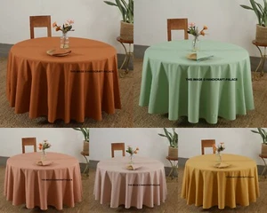 Indian Table Cloth Solid Cotton Linen Table Cover for Kitchen Round, 60IN Coffee - Picture 1 of 57