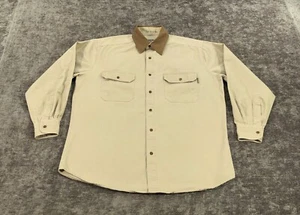 Woolrich Shirt Mens L Large Beige Suede Collar Long Sleeve Button Up Heavy Work - Picture 1 of 12