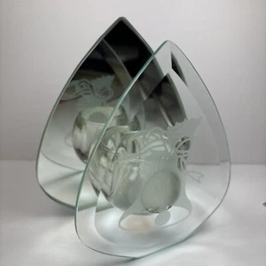 Vintage Holiday Tea Light Votive Candle Holder Frosted Bell Glass Mirror Back 5” - Picture 1 of 8
