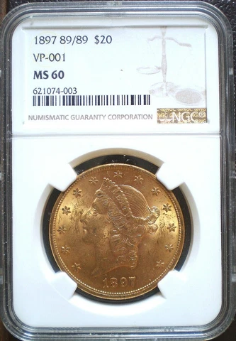 1897 $20 Liberty Double Eagle NGC MS 60 VP-001 89/89 Scarce RPD Variety Lustrous Cover