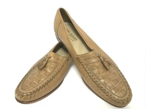 Henri Savard Men's Slip on Loafer Tan Size 10D Basket Weave w/Tassel - Picture 1 of 9