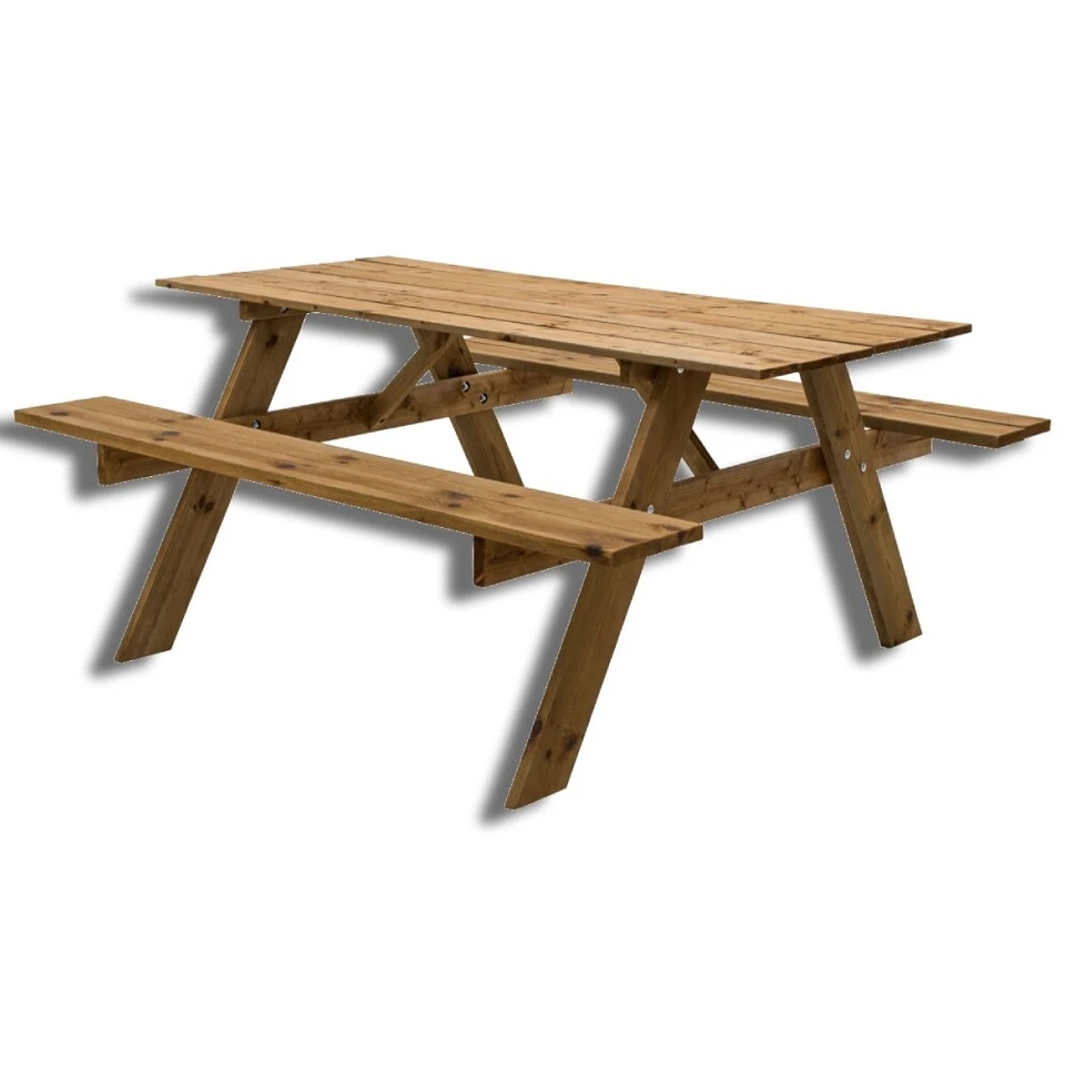 Tavolo Picnic in Legno Impregnato, 164x150x77 cm, con Panche Integrate, 6 Posti - Immagine 1 di 4