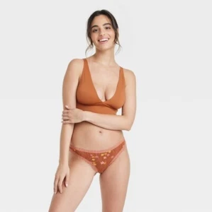 Auden 4pk Floral Print Lace Trim Cotton Thong Underwear Womens Medium Stretch - Picture 1 of 9