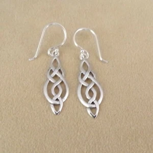 Handmade Solid 925 Sterling Silver Classic Celtic Knot Drop Earring 36 x 8.5 mm - Picture 1 of 6