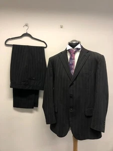 POLO UNI. RALPH LAUREN 2PC SUIT PURE WOOL IN CHARCOAL STRIPE 46R TRS W42 L34 EC - Picture 1 of 12