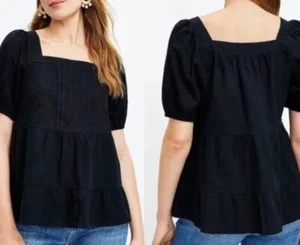 NWT Loft Lace Tiered Peplum Boho Square Neck Blouse Size L Women’s - Picture 1 of 7