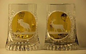 Set of 2 Signed Engraved, Etched Crystal Barware Kristallglas Wildlife Beer Mugs - Bild 1 von 15