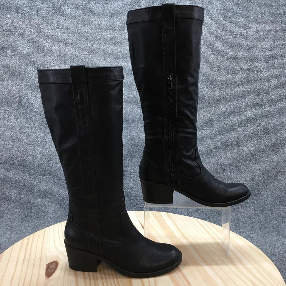 Dolce Vita Boots Womens 6 Tall Riding Black Faux Leather Block Heels Zipper - Image 1 of 4