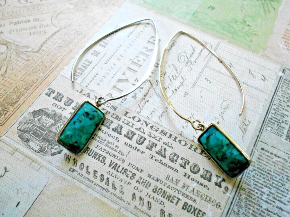 Pendientes colgantes de gancho de turquesa comprimida de ley Silpada W3379 E44-49 Foto 1 de 4