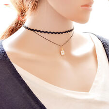 DOUBLE LAYER WAVY CHOKER WITH PERFUME BOTTLE CHARM NECKLACE BLACK LAYER CHOKER