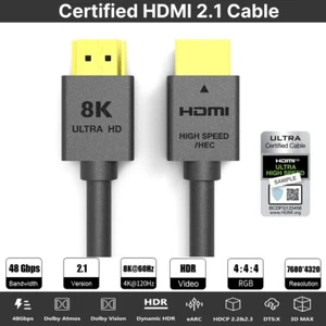 10m Certified HDMI 2.1 Cable Ultra HD 8K@60Hz 4K@120Hz 48Gbps UHD 3D Dynamic HDR - Picture 1 of 6