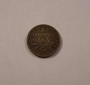 50 Centimes Sower 1912 Coin France Vth Republic Semeuse Silver Excellent!  - Picture 1 of 2