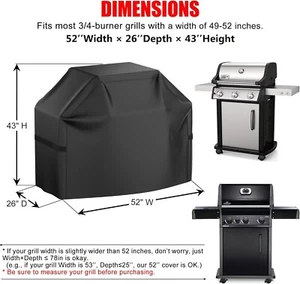 Gas BBQ Grill Cover Waterproof Anti-UV Straps Adjustable Drawstring 52-Inch - Picture 1 of 4