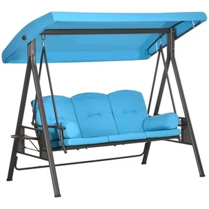3-Person Outdoor Canopy Patio Cushioned Bench Patio Glider Swing Seat, Blue - Picture 1 of 11