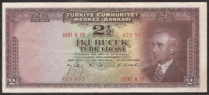 TURKEY  2 1/2 Lira  1930 (1947)  P:140  VF  Central Bank of Turkey - Picture 1 of 2