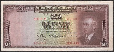 TURKEY  2 1/2 Lira  1930 (1947)  P:140  VF  Central Bank of Turkey - Image 1 of 2