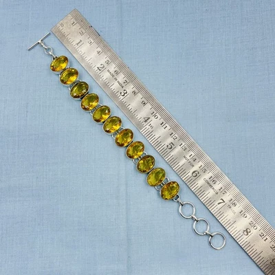 Brazalete de cadena de joyería hecha a mano con piedras preciosas de citrino amarillo de plata de ley 925 Foto 1 de 4