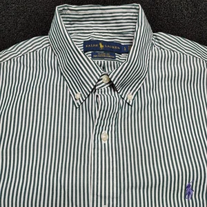 Ralph Lauren grün gestreift klassische Passform Baumwolle Stretch Knopfleiste Herren Large  - Bild 1 von 8