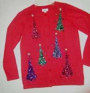 EUC Quacker Factory Xmas Tree Cardigan Sweater Size XXS - Picture 1 of 4