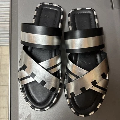 Acne Studios Mujer Cuero Plata Metálico Slides Mules Talla 37/6.5-7 Foto 1 de 4
