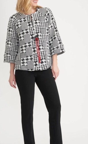 OFF WHITE Giacca Joseph Ribkoff 203402 Cross Hatch manica 3 4 nero rosso bianco sporco 12 nuova con etichette