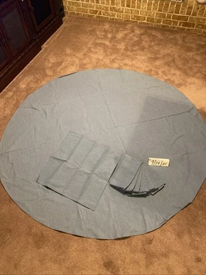 Target Home Polyester 66” Round Tablecloth  With 8 Napkins Blue - Image 1 of 4