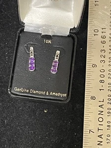 Amethyst Diamond Earrings 14K White Gold - Picture 1 of 4