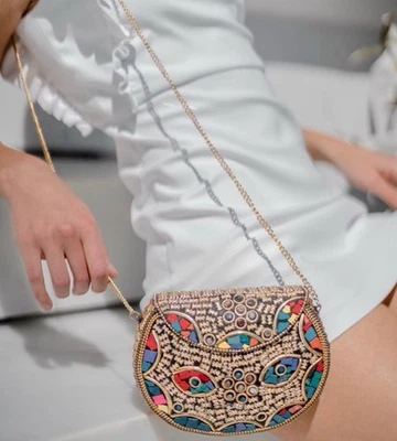 Bolso Bandolera Ramla Rio Clutch Dorado Multi Mosaico Marroquí Hecho a Mano Boho NUEVO Foto 1 de 4