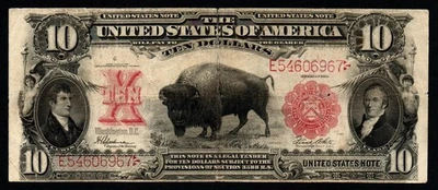 ¡Billete de Estados Unidos 1901 de $10 BISONTE GRANDE tamaño legal! Foto 1 de 2