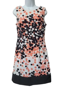 Ronni Nicole Sleeveless Sheath Dress White Coral Black Dots Knee Length Size 6 - Picture 1 of 10