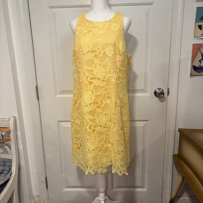 Vestido Vaina Eliza J Amarillo Encaje Sin Mangas Cremallera Trasera Hasta la Rodilla Para Mujer XL 14 Foto 1 de 4