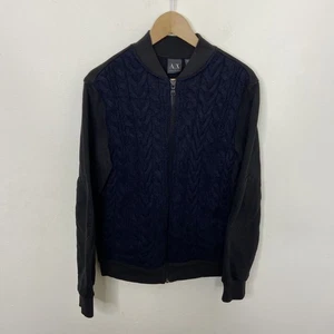 A/E Armani Exchange Men M Cable Knit Sweater Zip Jacket Blue Black Wool Blend - Picture 1 of 8