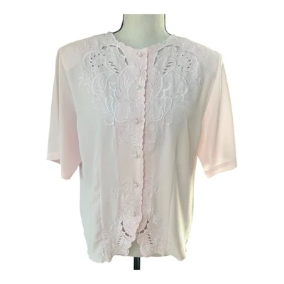 Vtg Christie & Jill Pink Embroidered Blouse Cottagecore Grannycore Lacecore - Image 1 of 4