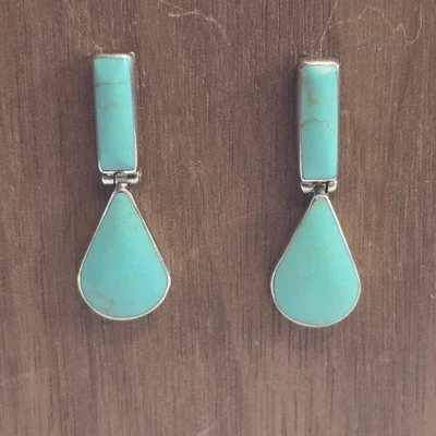 Sterling Silver Earrings 2.82g Fine Jewelry Turquoise Dangle Studs *READ* - Image 1 of 4