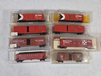 N Scale Lot Of 8 Mixed Lot Boxcars And Coal Car CP Rail, CNR, Burlington - Image 1 of 3