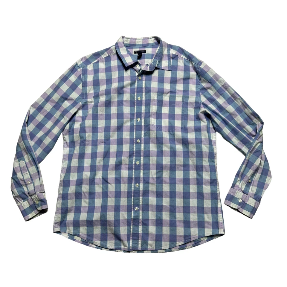 Gap Shirt Mens XL Classic Fit Pastel Plaid Button Up Long Sleeve Blue Purple - Image 1 of 4