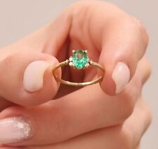 Solid 14k Gold Ring Natural Emerald Ring Beautiful Green 14k Gold R