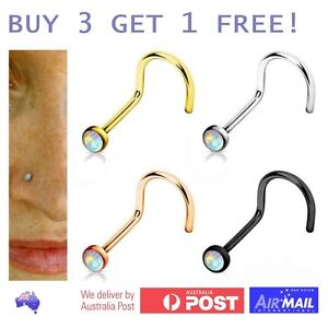 316L Titanium Plated Surgical Steel Opal Nose Stud Bone Body Piercing Ring
