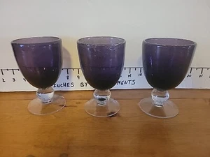 3 Vintage Amethyst Glass Goblets Water/Wine 5.5" Tall Clear Bubble Stem - Picture 1 of 15