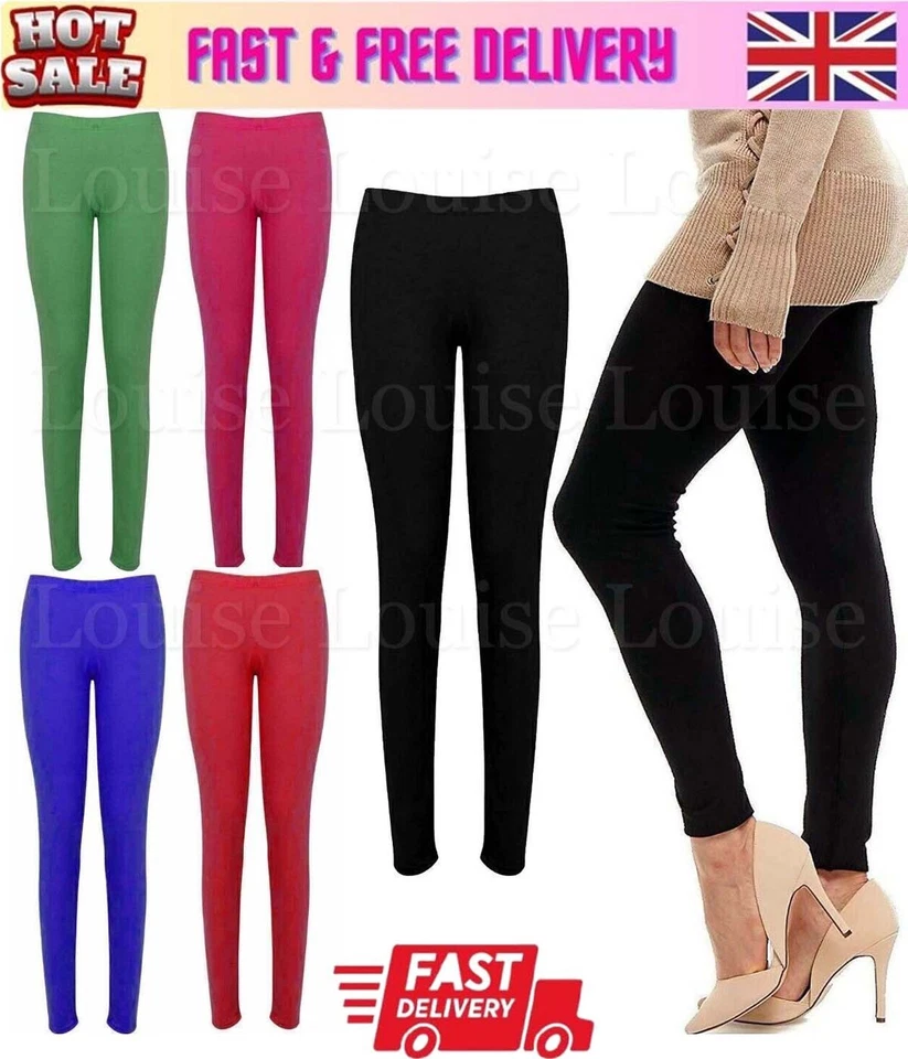 Ladies Womens Plain Stretch Leggings Soft Full Length Casual Basic UK Size 8-26 - Image 1 of 1