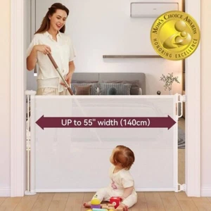 dearlomum Retractable Mesh Baby/Pets/Safety Gate 33" Tall X 55" Wide Beige - New - Picture 1 of 5