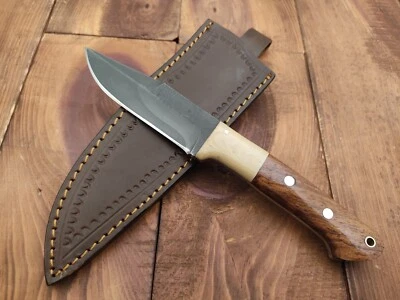 Cuchillo de caza de supervivencia lavado con ácido de acero al carbono 1095 hecho a mano personalizado hoja fija Foto 1 de 4