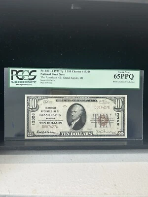 SASA 1929 Amer National Bank Grand Rapids $10 Charter 13328 Pcgs Gem New 65ppq - Image 1 of 2