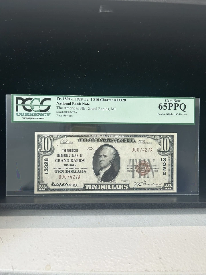 SASA 1929 Amer National Bank Grand Rapids $10 Charter 13328 Pcgs Gem New 65ppq - Image 1 of 2